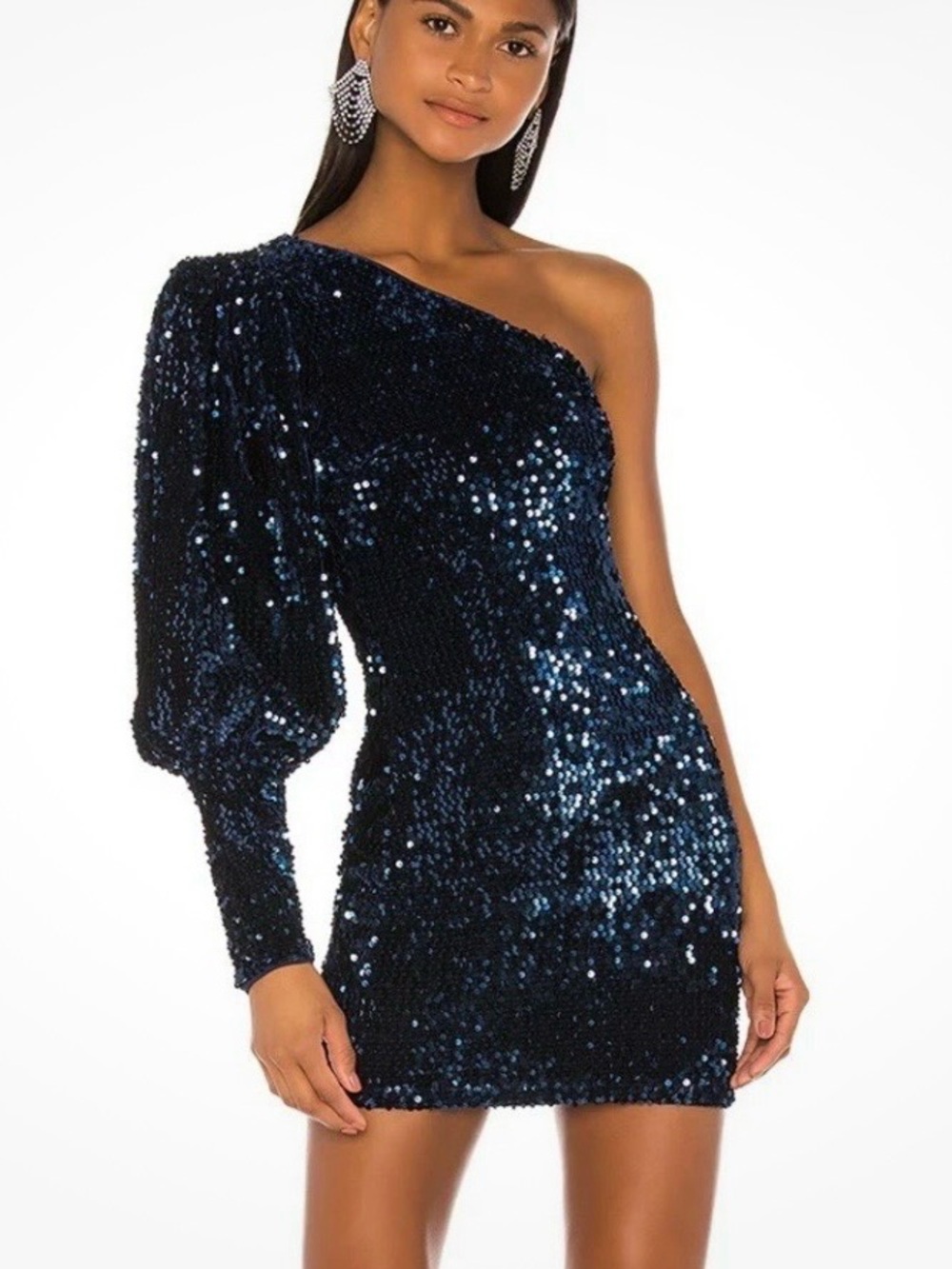 NEW Camila Coelho XXS Blue Sequin Katya Mini Dress ~ One Sleeve Shoulder Party
